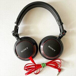 SONY MDR-V55 DJ Headphones Black and Red Foldable Wired Adjustable Headphones